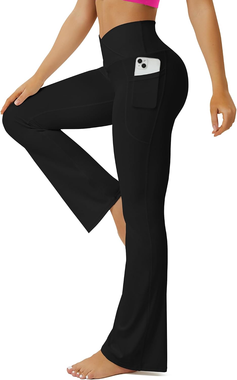 FOHOFO Women’s Crossover Flare Leggings with Pockets