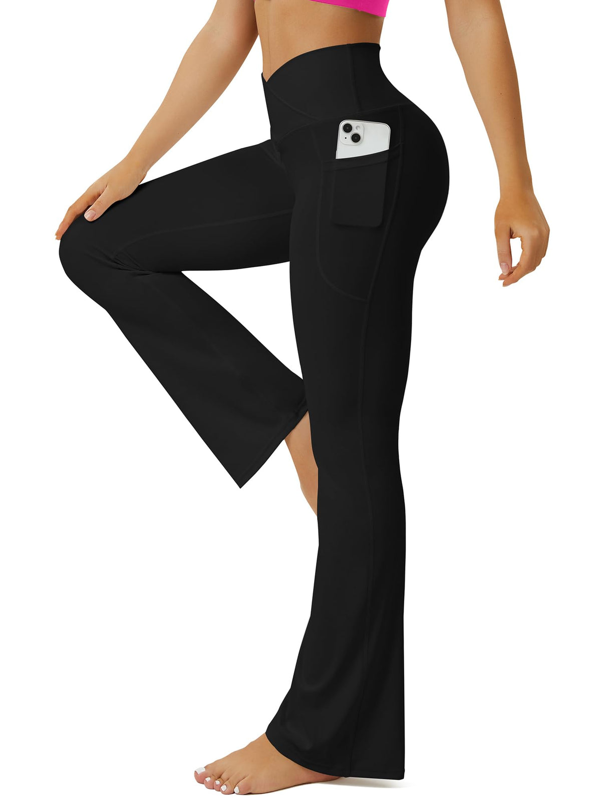 FOHOFO Women’s Crossover Flare Leggings with Pockets