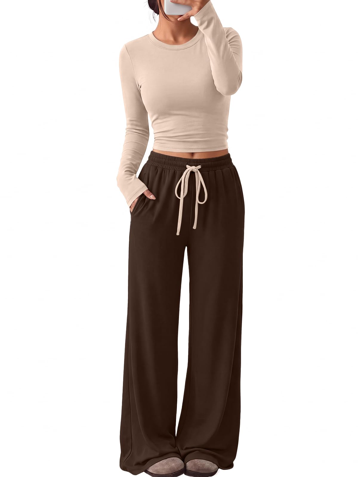 Trendy Queen Women’s Ruched Top & Wide-Leg Pants Lounge Set