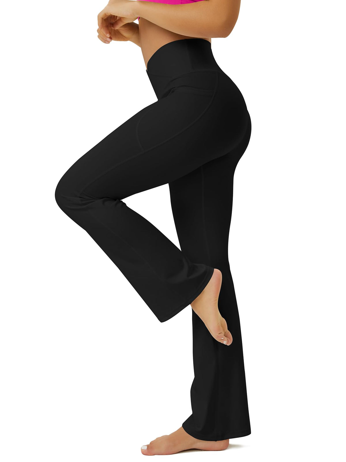 FOHOFO Women’s Crossover Flare Leggings with Pockets