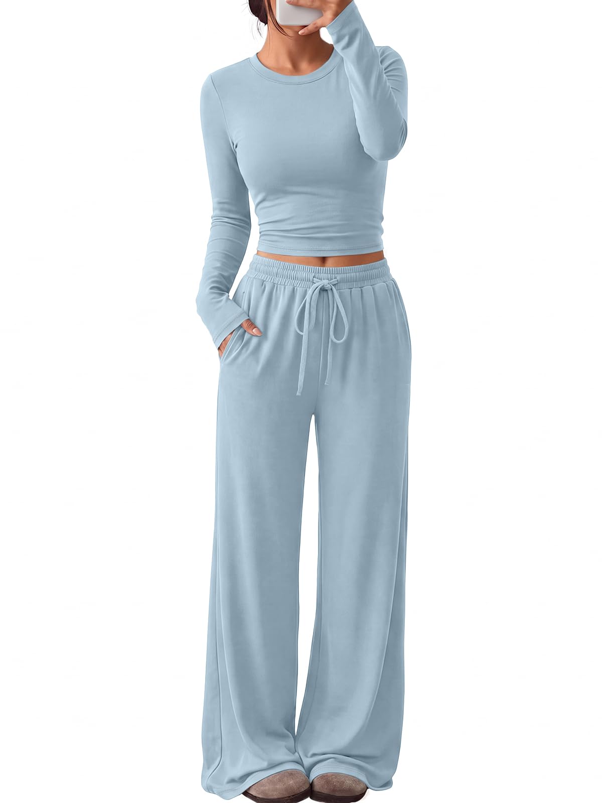 Trendy Queen Women’s Ruched Top & Wide-Leg Pants Lounge Set