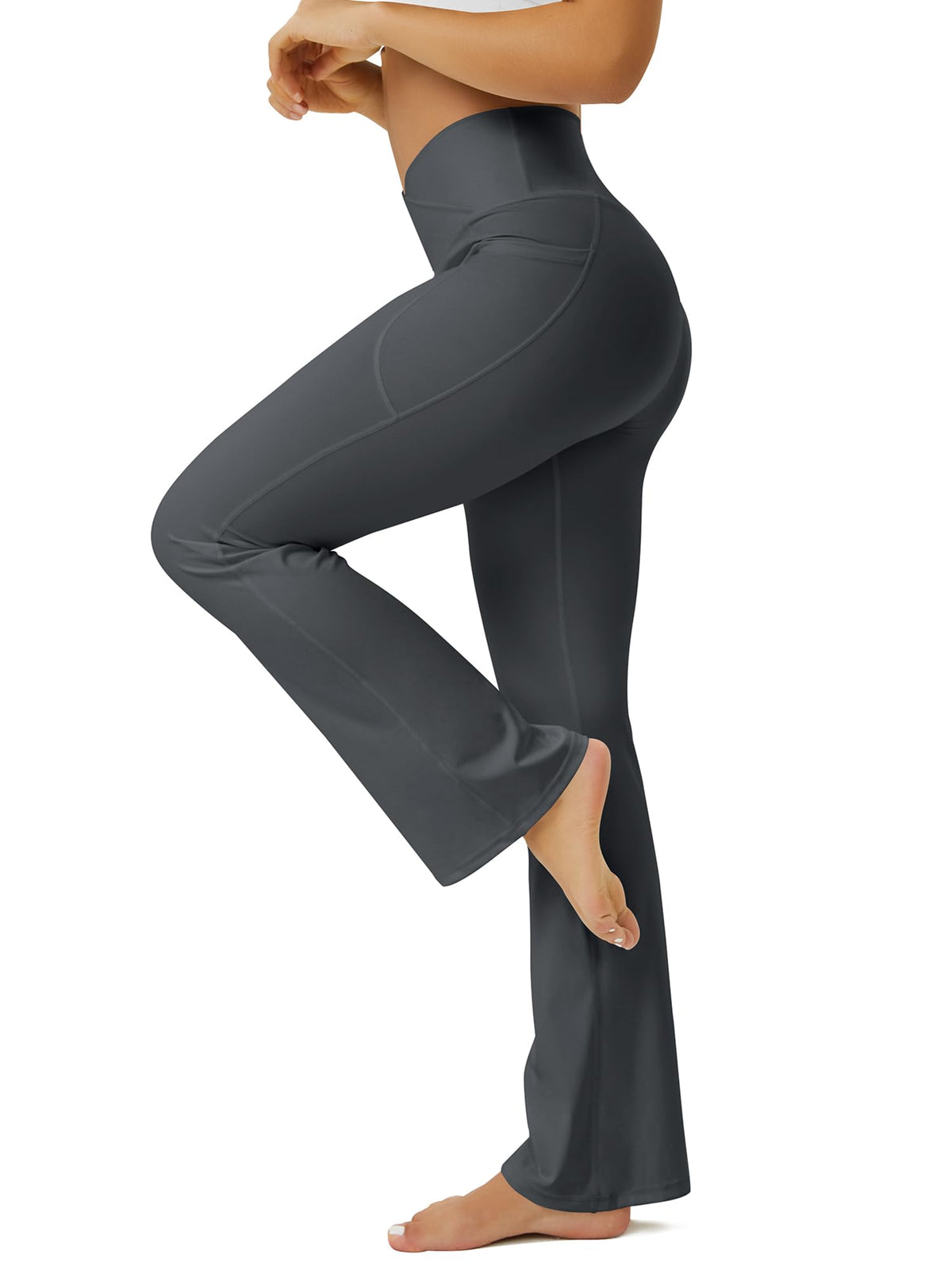 FOHOFO Women’s Crossover Flare Leggings with Pockets