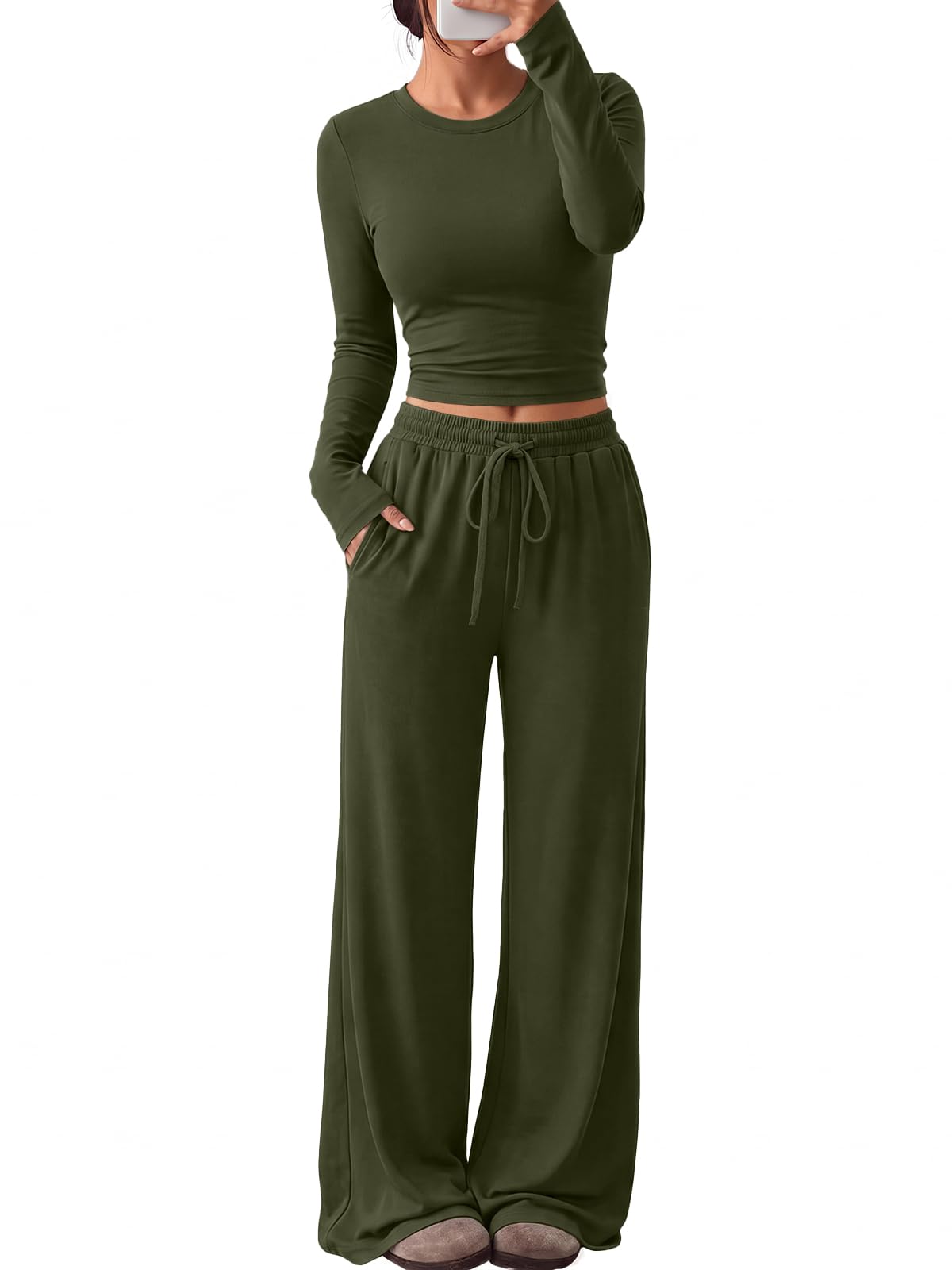 Trendy Queen Women’s Ruched Top & Wide-Leg Pants Lounge Set