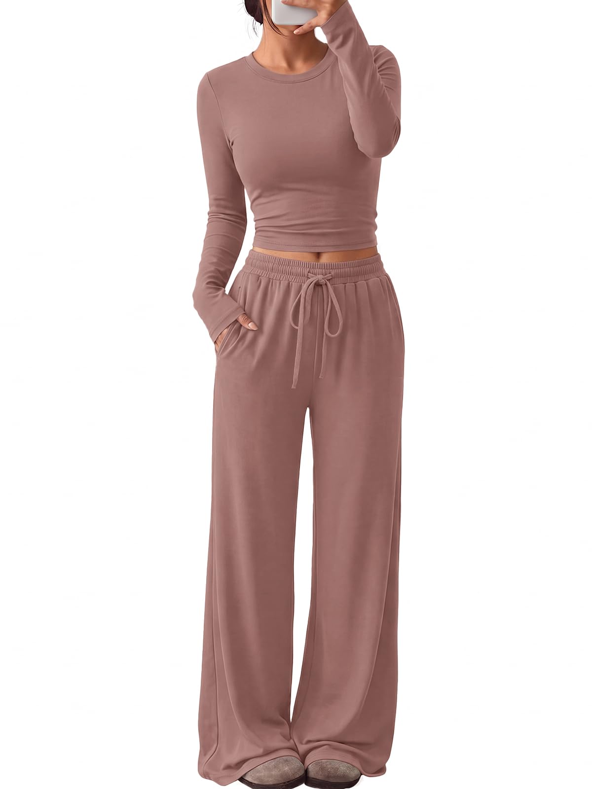 Trendy Queen Women’s Ruched Top & Wide-Leg Pants Lounge Set