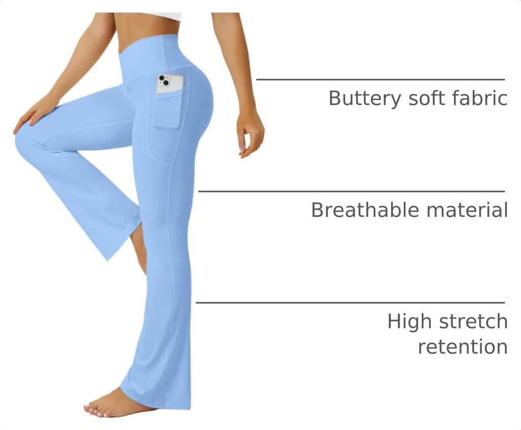 FOHOFO Women’s Crossover Flare Leggings with Pockets