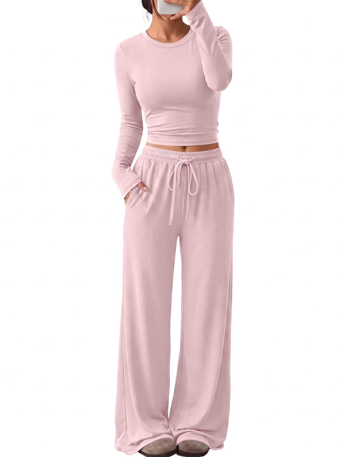 Trendy Queen Women’s Ruched Top & Wide-Leg Pants Lounge Set