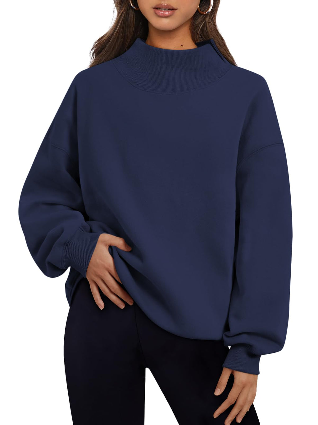 Trendy Queen Women’s Oversized Mock Neck Sweatshirt