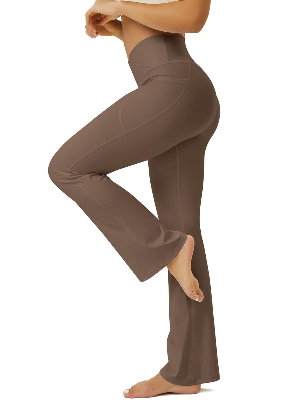 FOHOFO Women’s Crossover Flare Leggings with Pockets