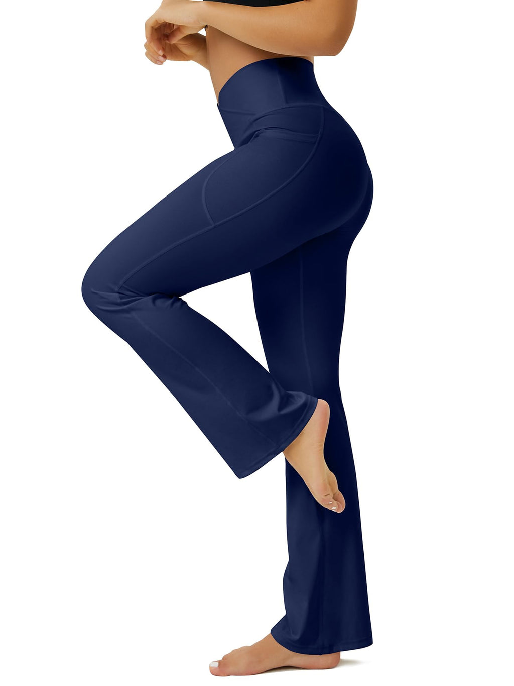 FOHOFO Women’s Crossover Flare Leggings with Pockets