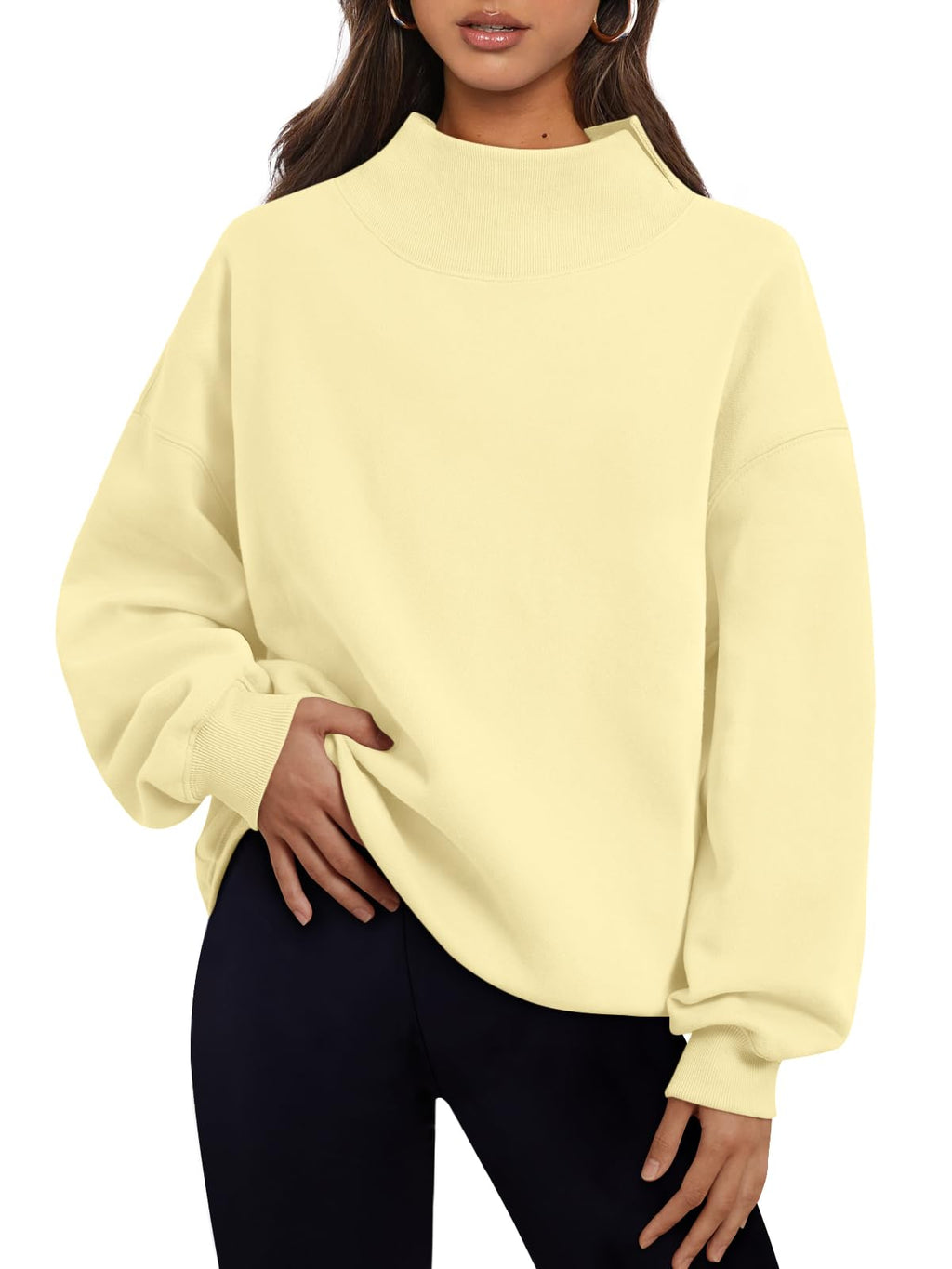 Trendy Queen Women’s Oversized Mock Neck Sweatshirt