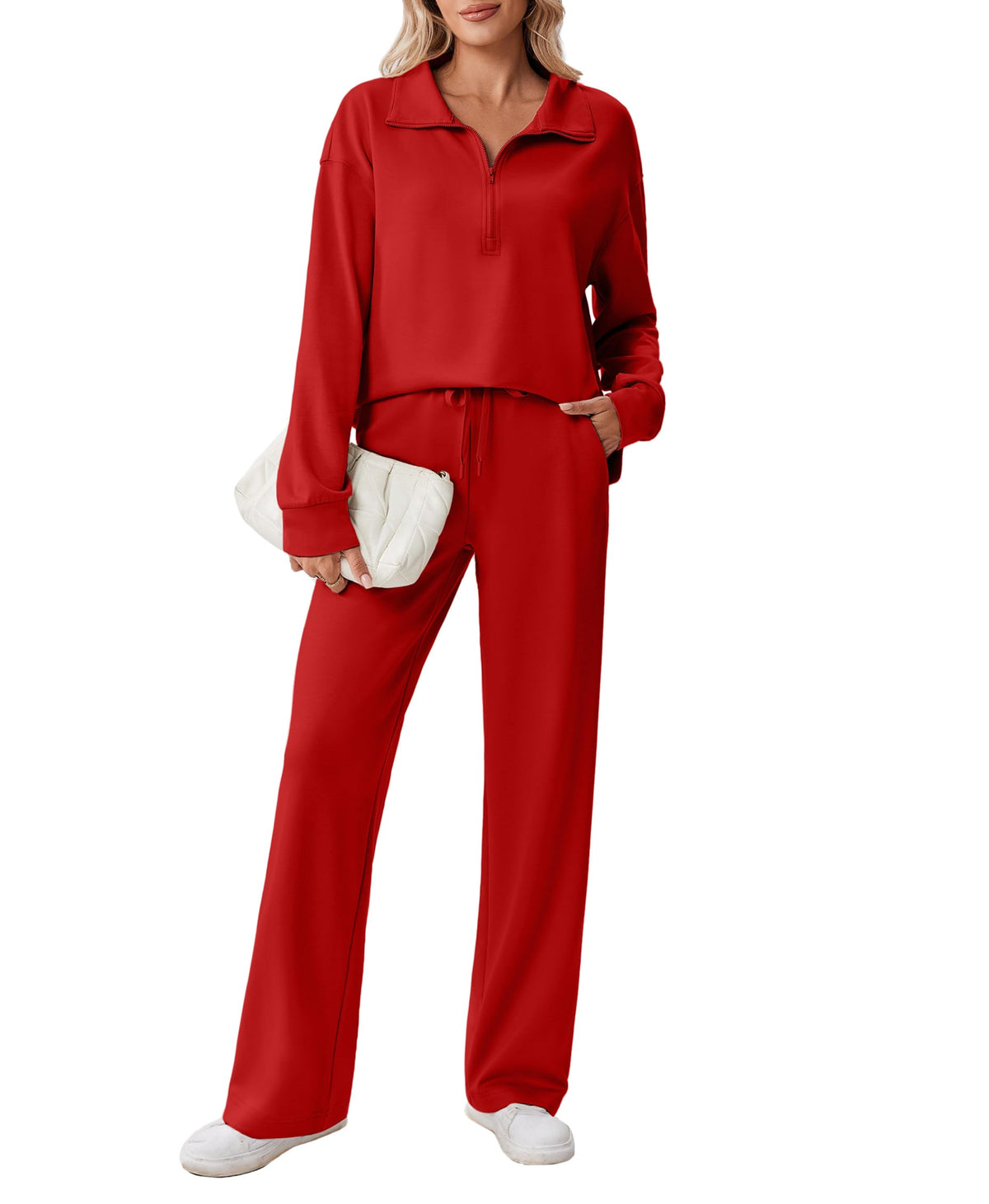 PINSPARK Women’s Half-Zip Top & Straight-Leg Pants Set