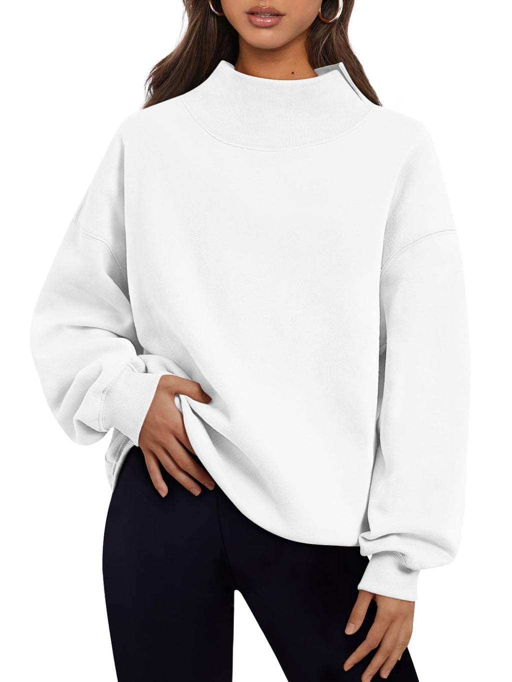 Trendy Queen Women’s Oversized Mock Neck Sweatshirt