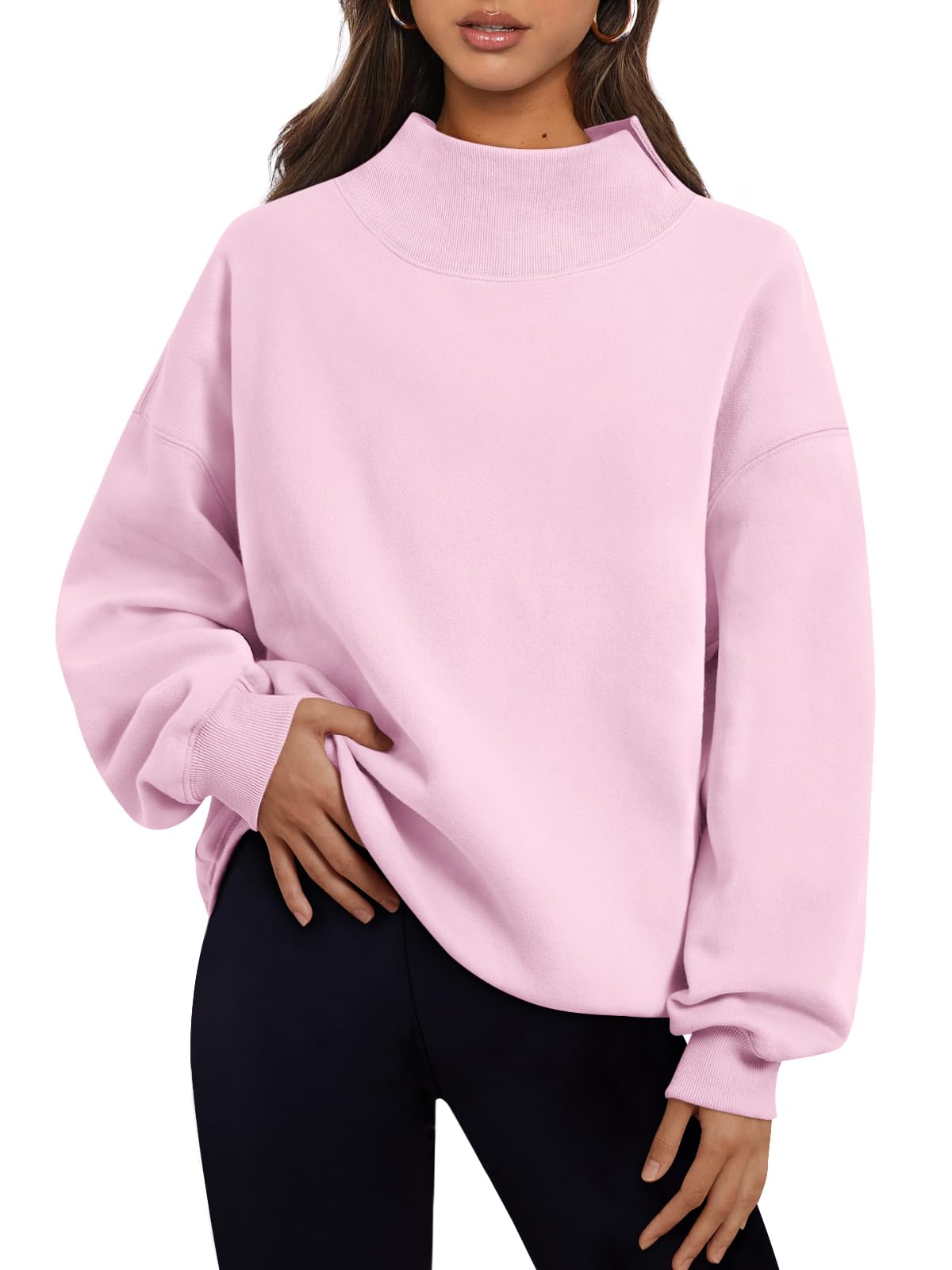 Trendy Queen Women’s Oversized Mock Neck Sweatshirt