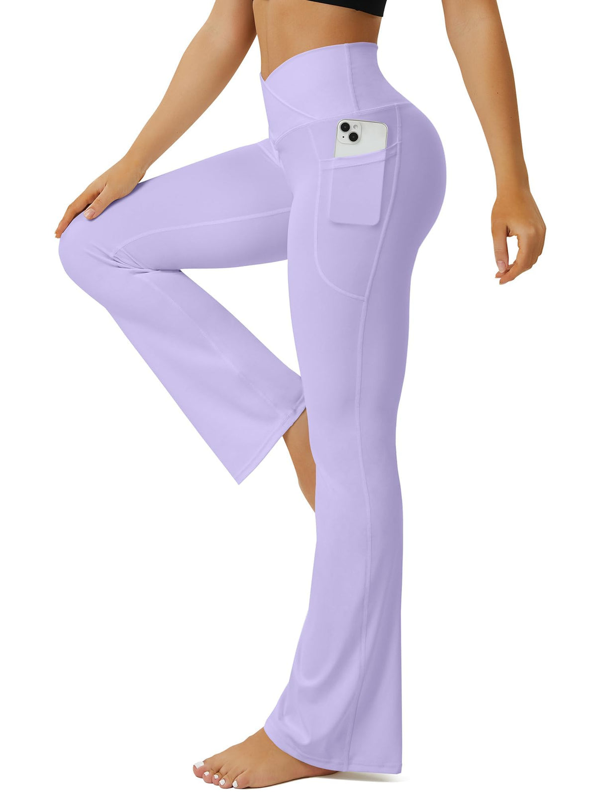 FOHOFO Women’s Crossover Flare Leggings with Pockets