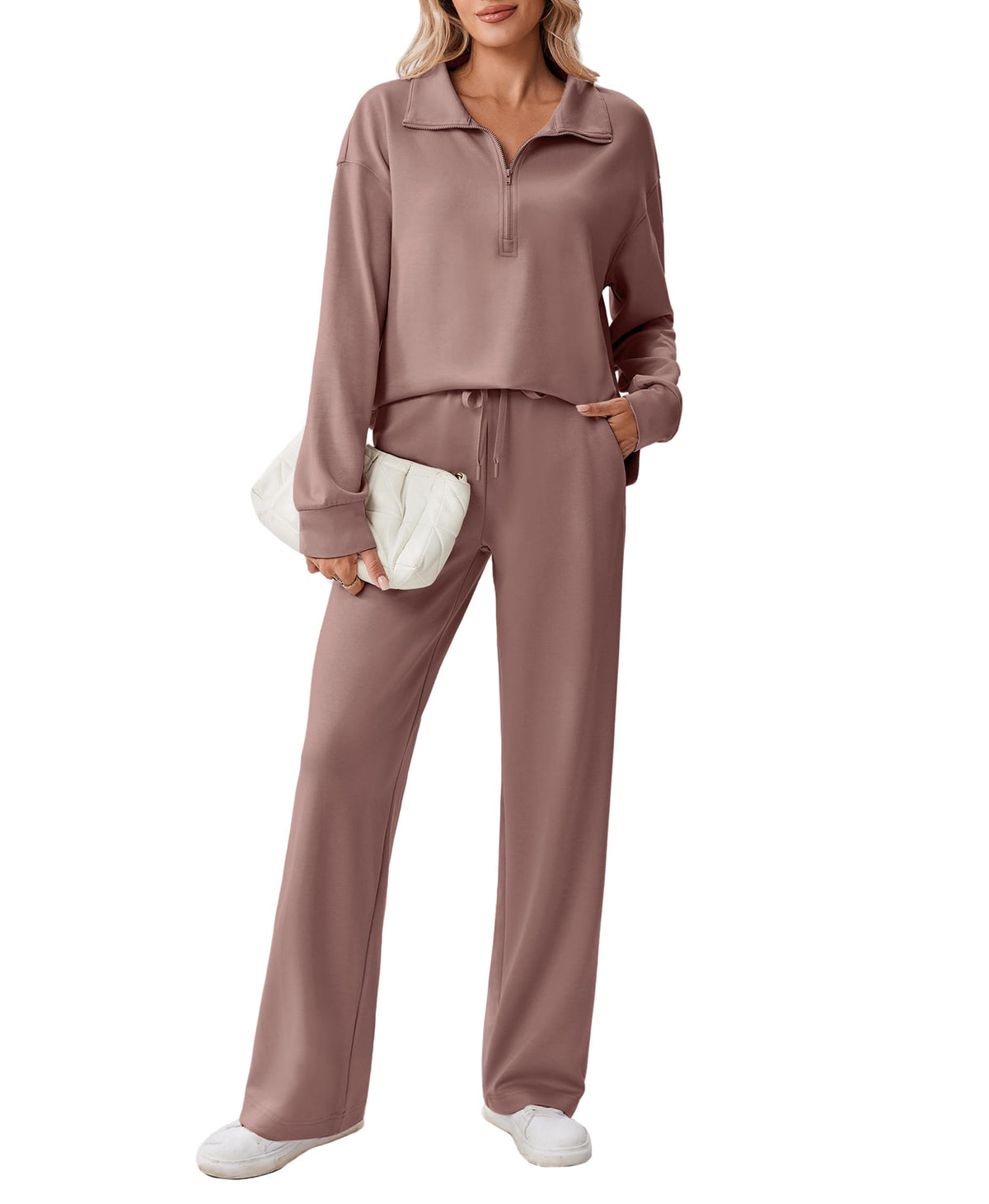 PINSPARK Women’s Half-Zip Top & Straight-Leg Pants Set