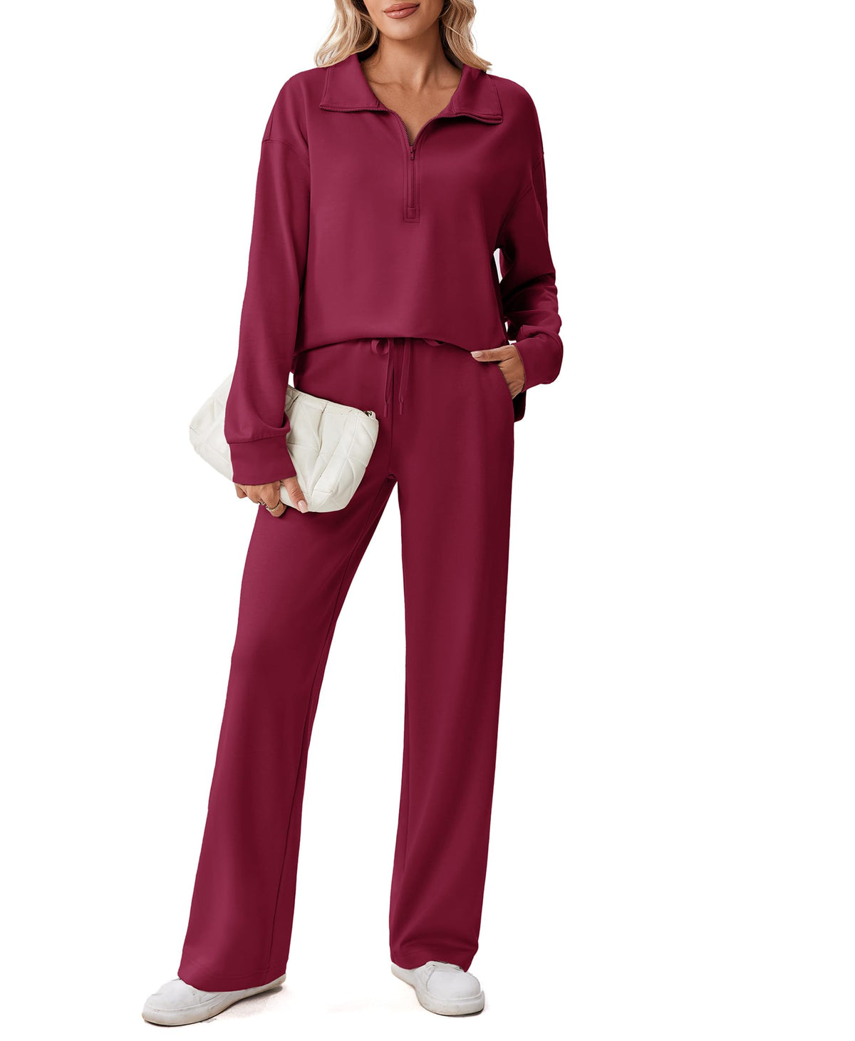 PINSPARK Women’s Half-Zip Top & Straight-Leg Pants Set