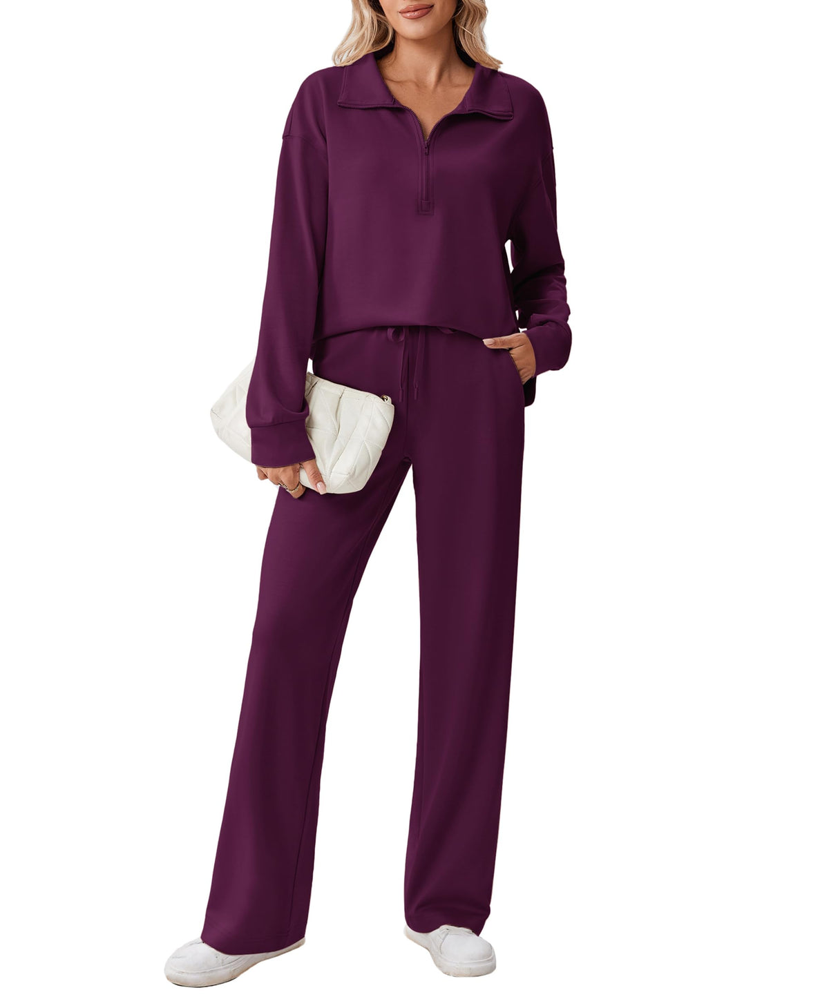 PINSPARK Women’s Half-Zip Top & Straight-Leg Pants Set