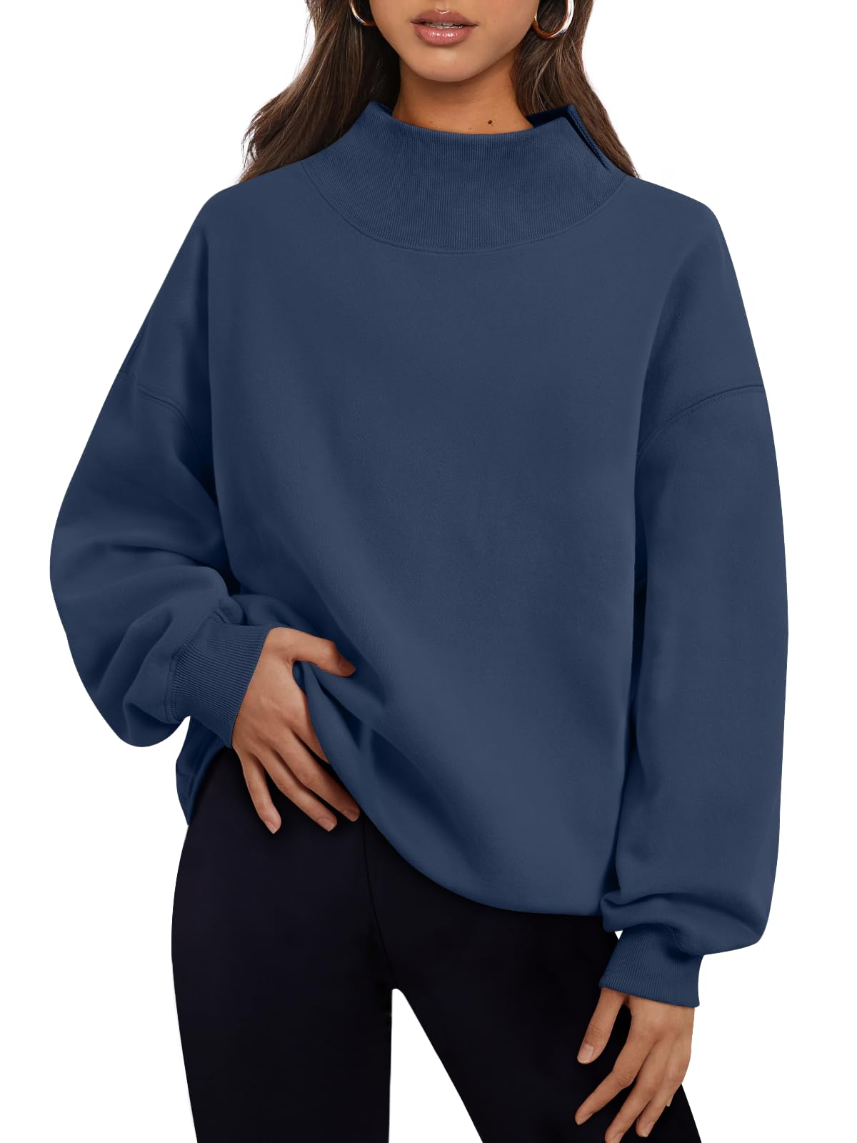 Trendy Queen Women’s Oversized Mock Neck Sweatshirt