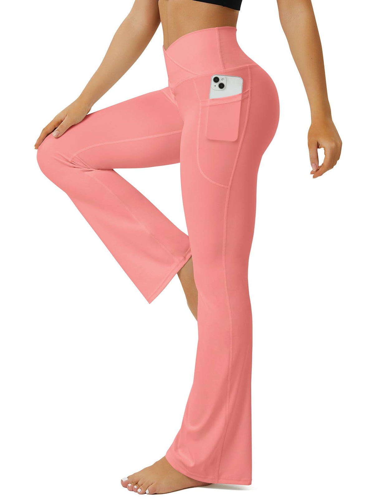 FOHOFO Women’s Crossover Flare Leggings with Pockets