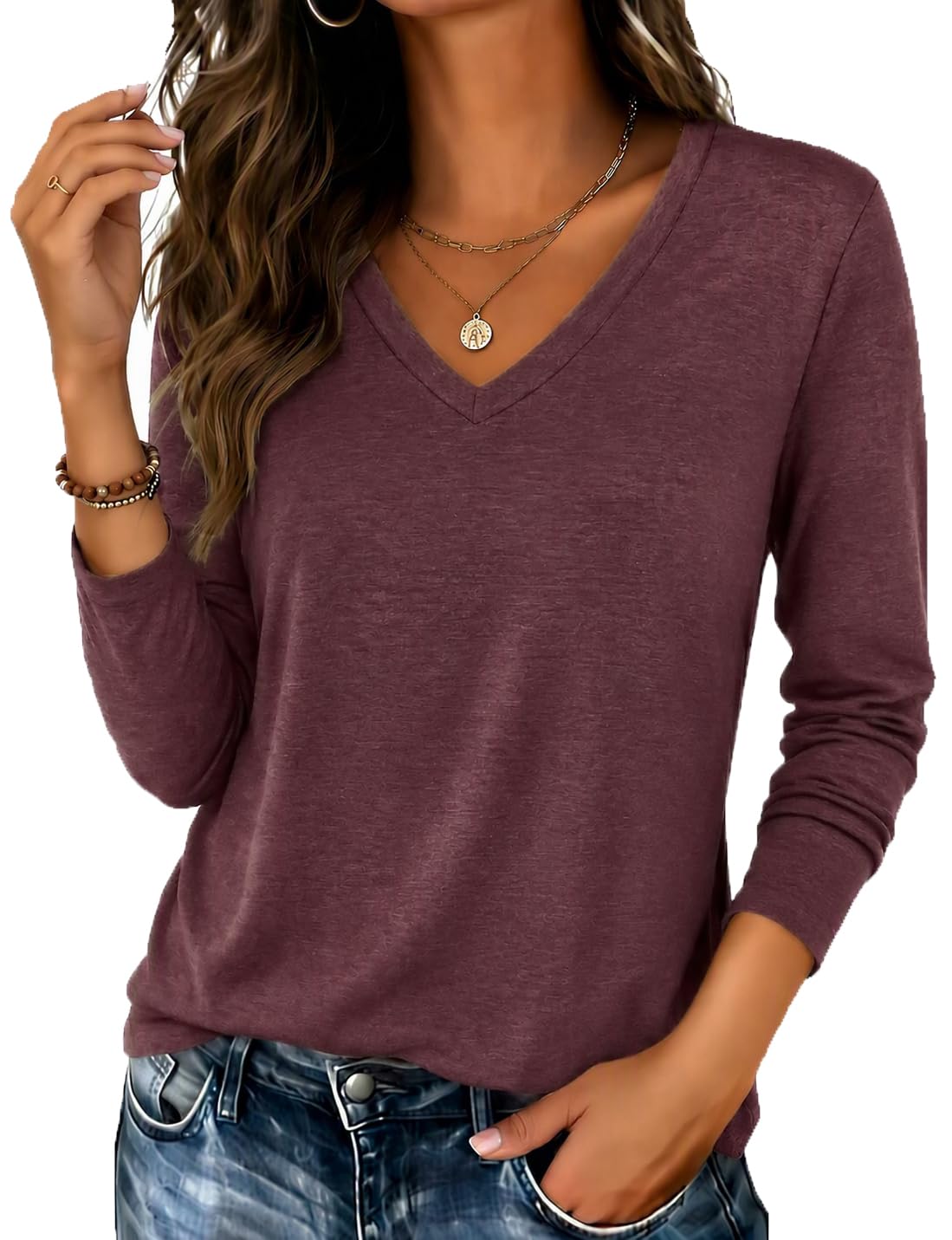 Zeagoo Women’s Long Sleeve V-Neck Tee