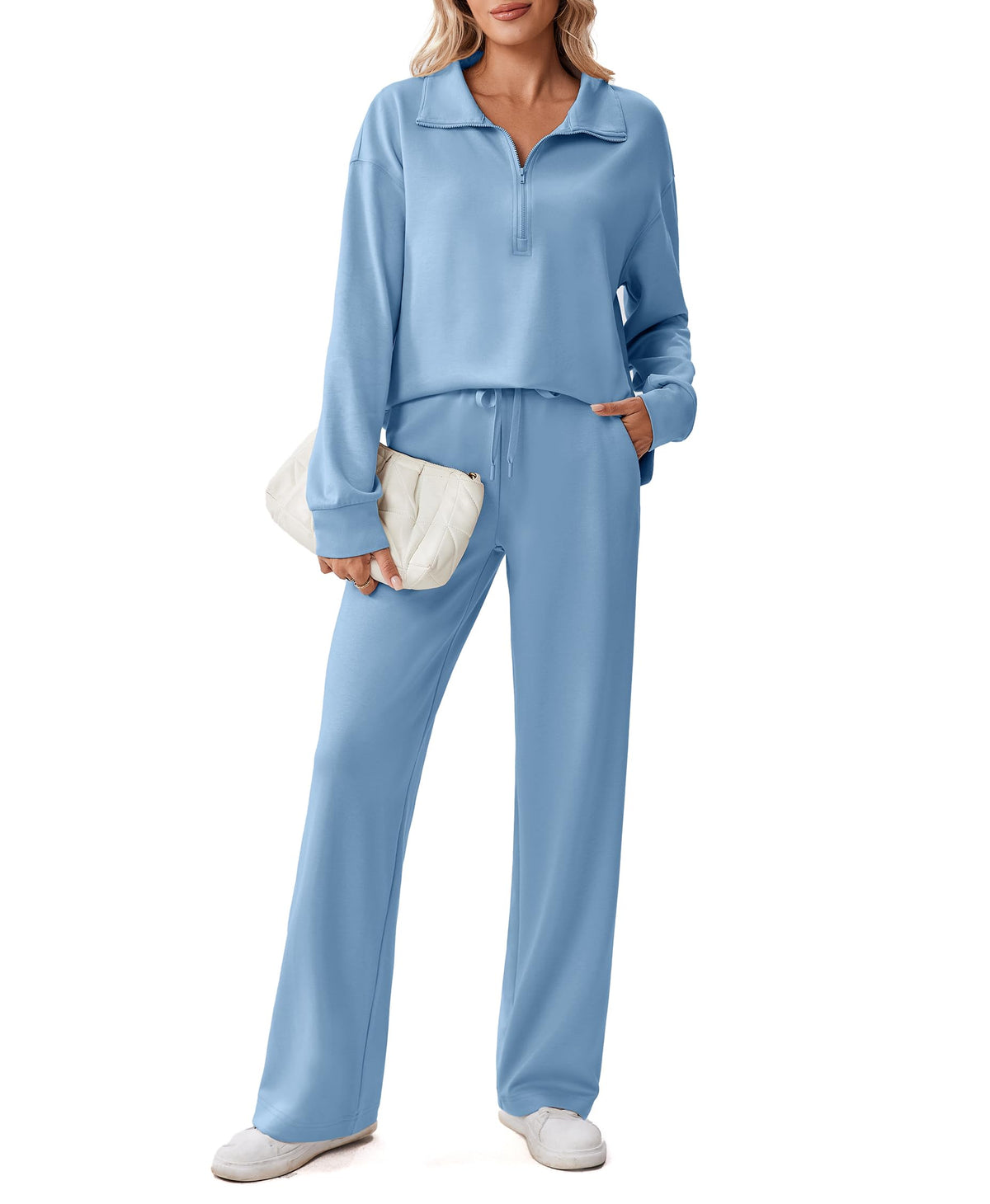 PINSPARK Women’s Half-Zip Top & Straight-Leg Pants Set