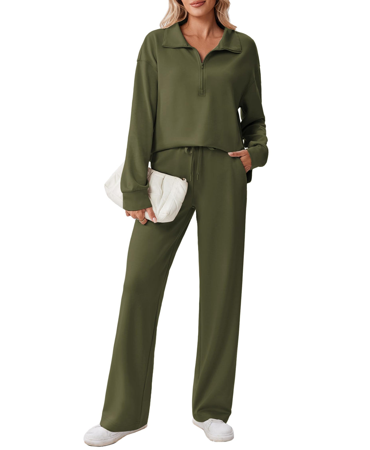 PINSPARK Women’s Half-Zip Top & Straight-Leg Pants Set
