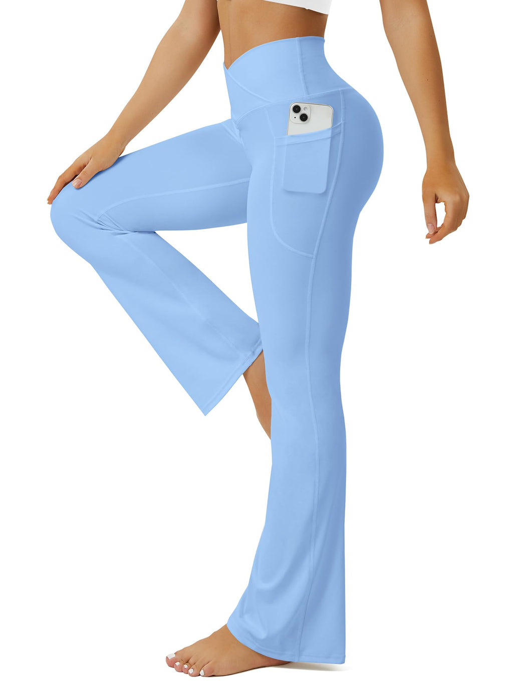 FOHOFO Women’s Crossover Flare Leggings with Pockets