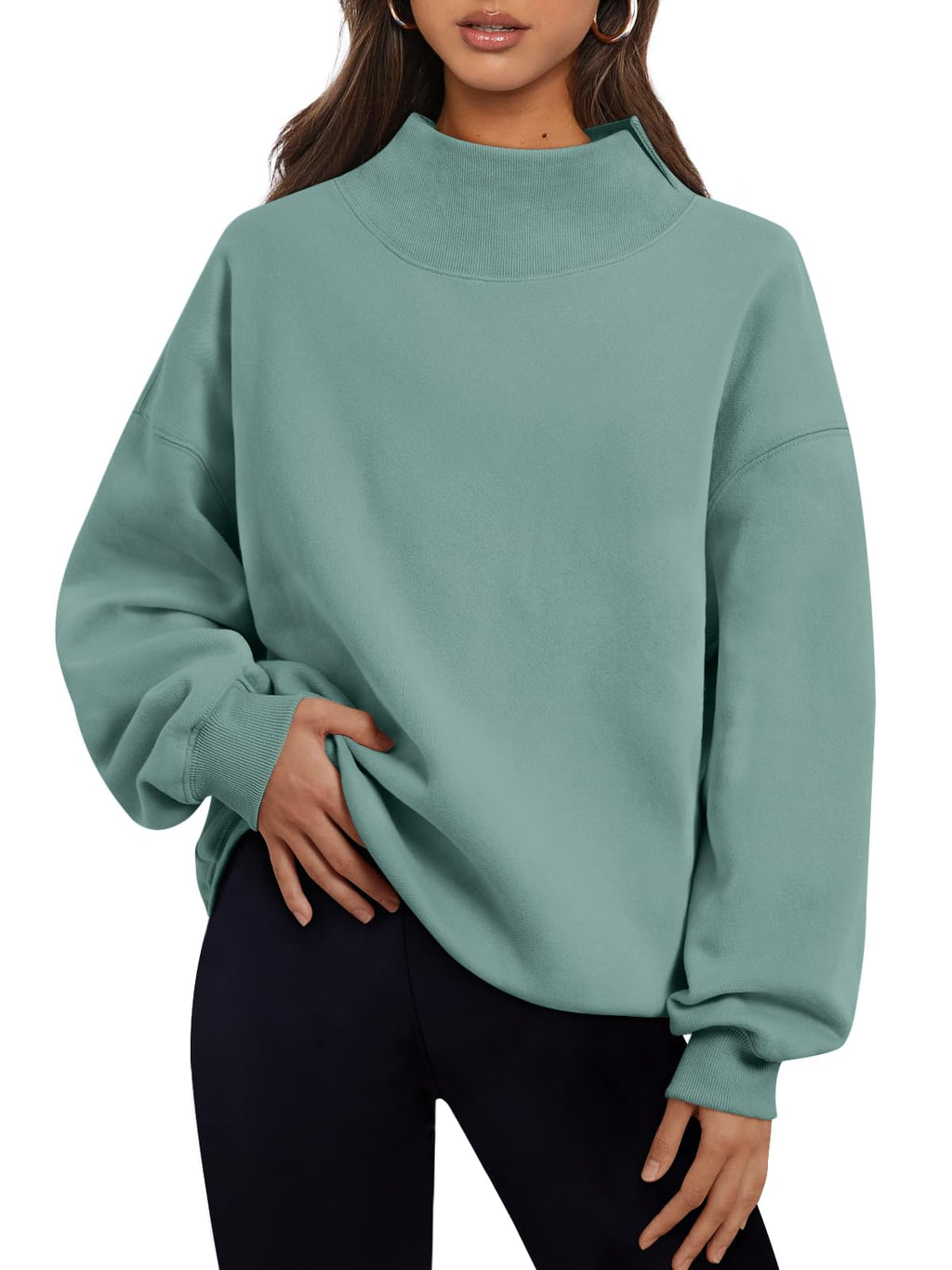 Trendy Queen Women’s Oversized Mock Neck Sweatshirt