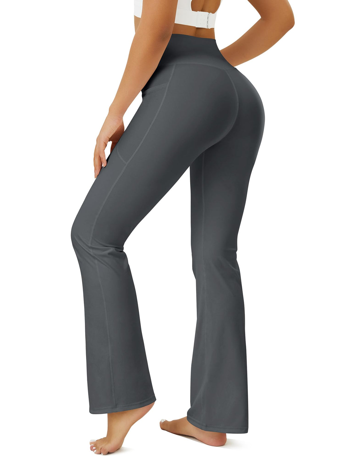 FOHOFO Women’s Crossover Flare Leggings with Pockets