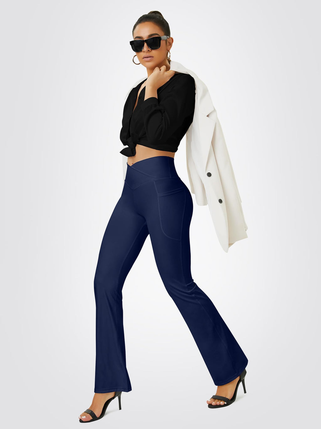 FOHOFO Women’s Crossover Flare Leggings with Pockets