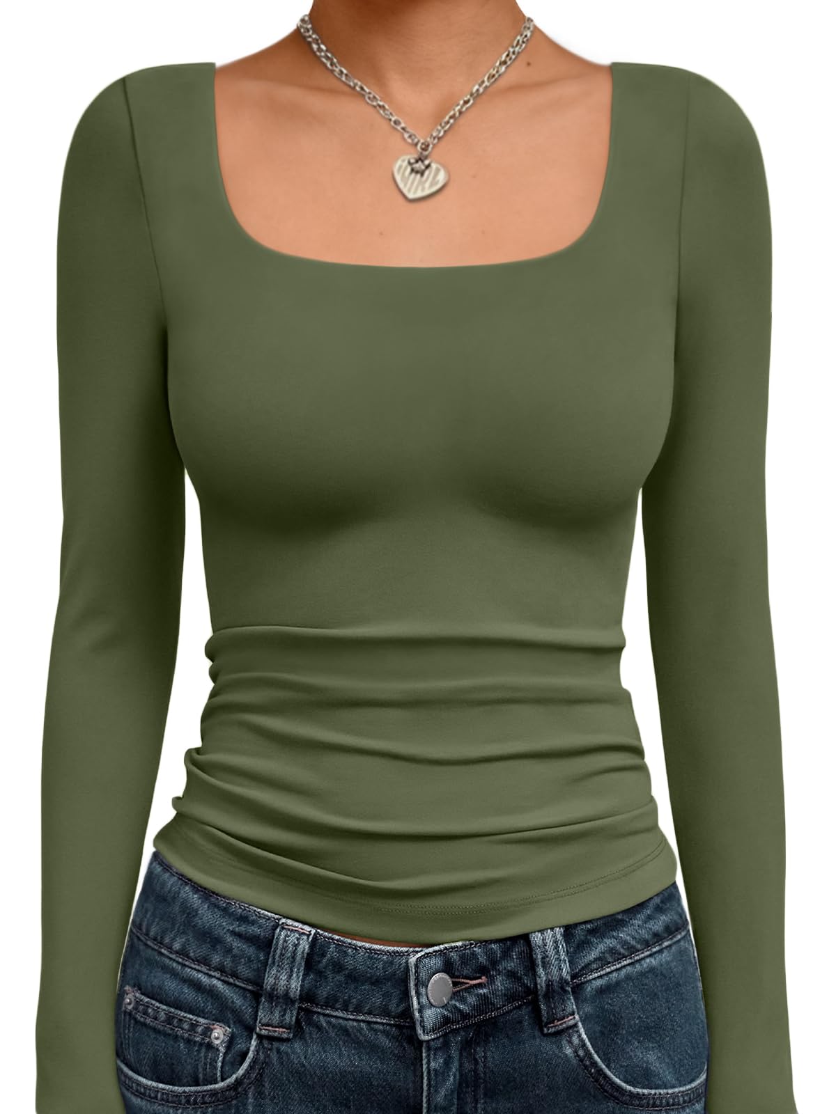 Trendy Queen Women’s Double-Lined Square Neck Long Sleeve Top