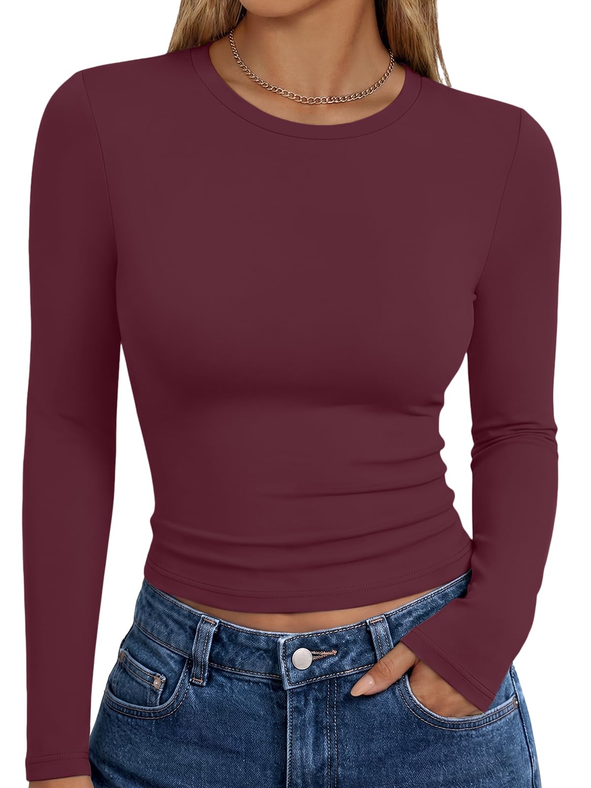 Trendy Queen Women’s Slim Fit Long Sleeve Crewneck Tee