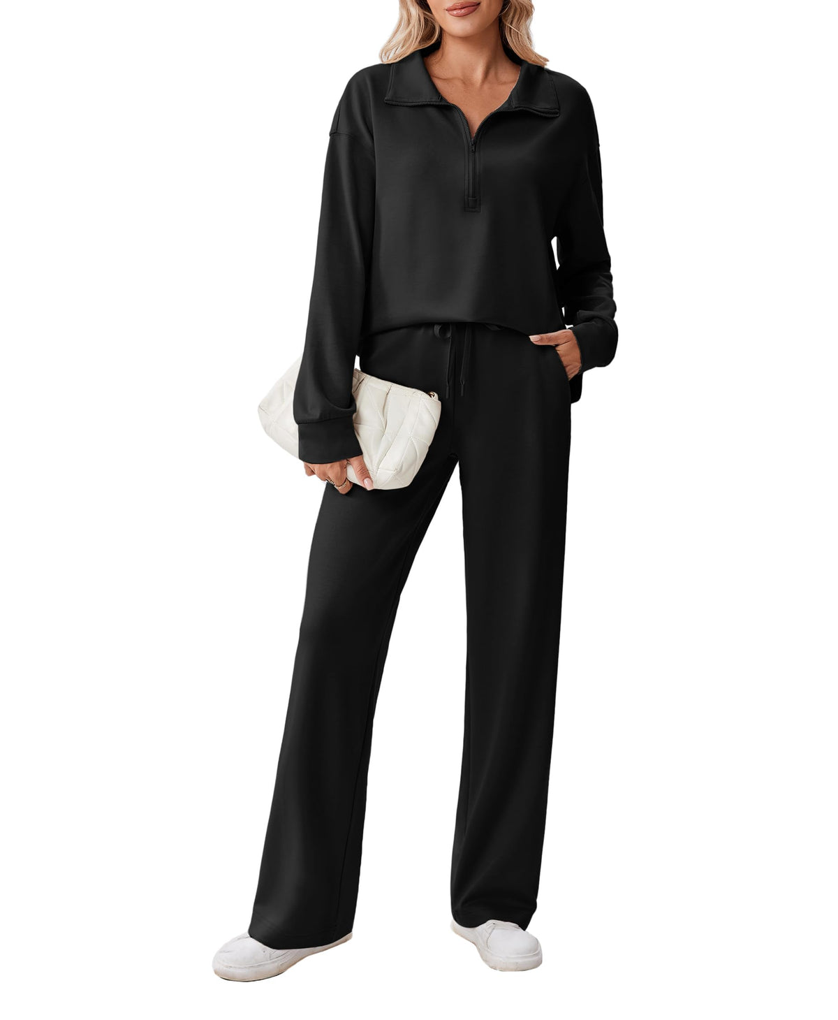 PINSPARK Women’s Half-Zip Top & Straight-Leg Pants Set