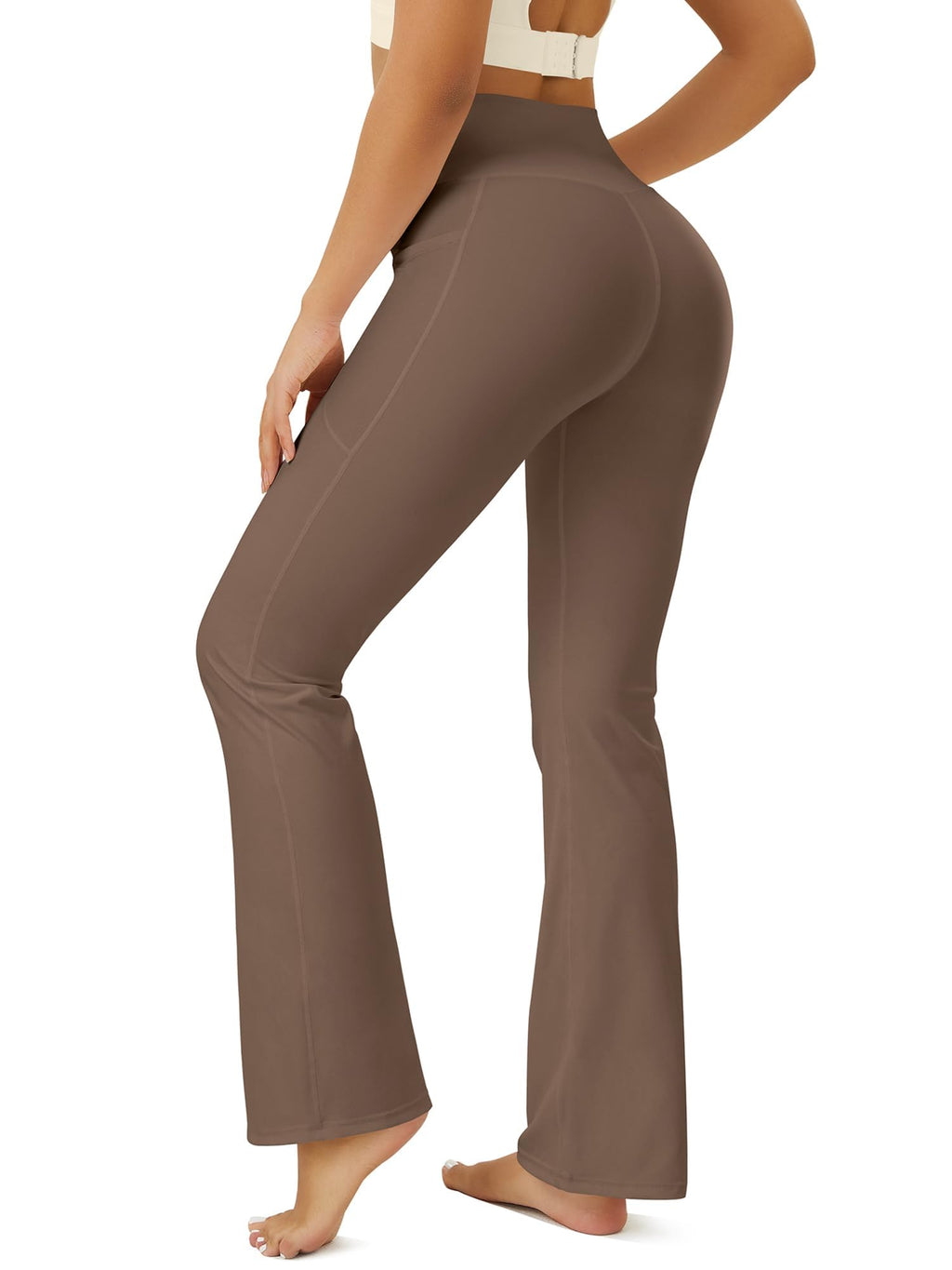 FOHOFO Women’s Crossover Flare Leggings with Pockets