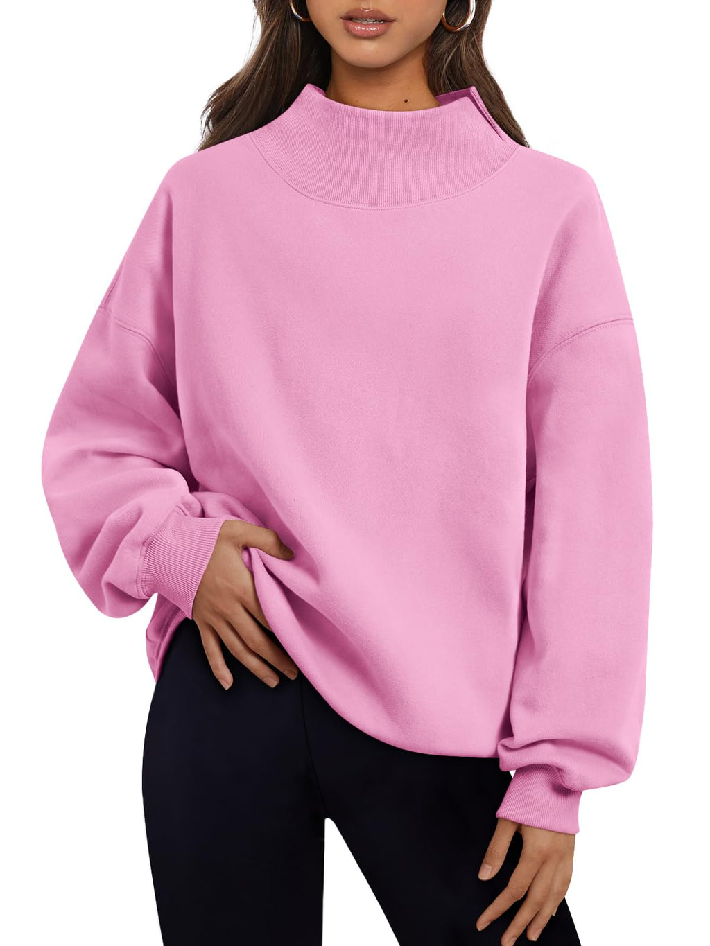 Trendy Queen Women’s Oversized Mock Neck Sweatshirt