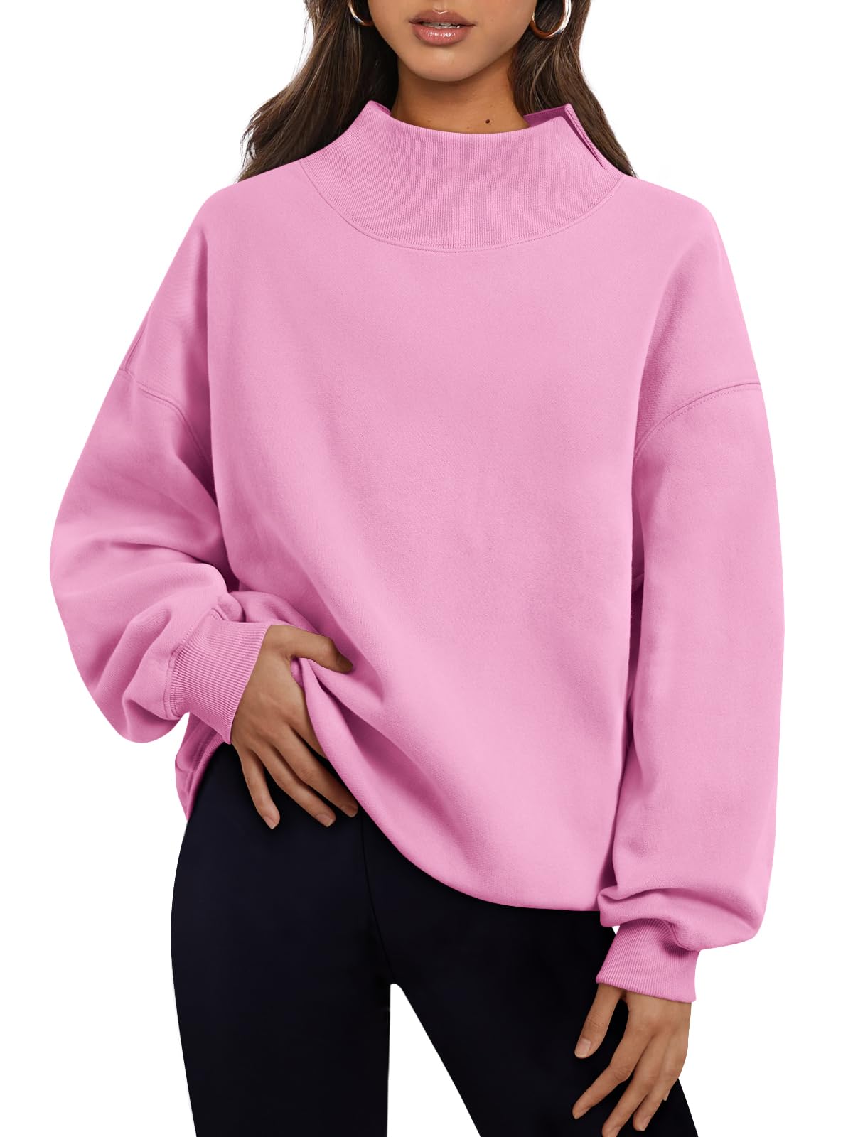 Trendy Queen Women’s Oversized Mock Neck Sweatshirt