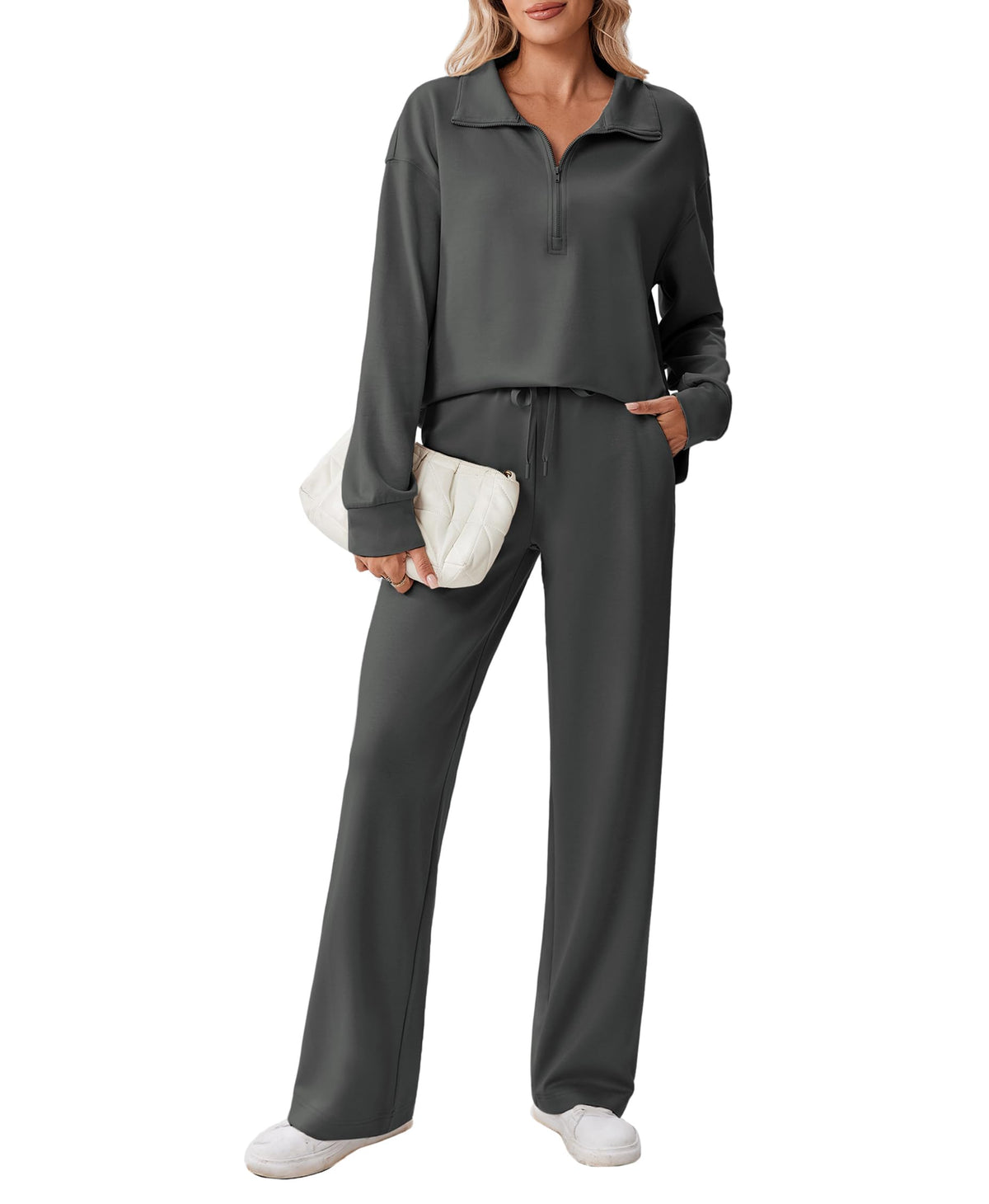 PINSPARK Women’s Half-Zip Top & Straight-Leg Pants Set