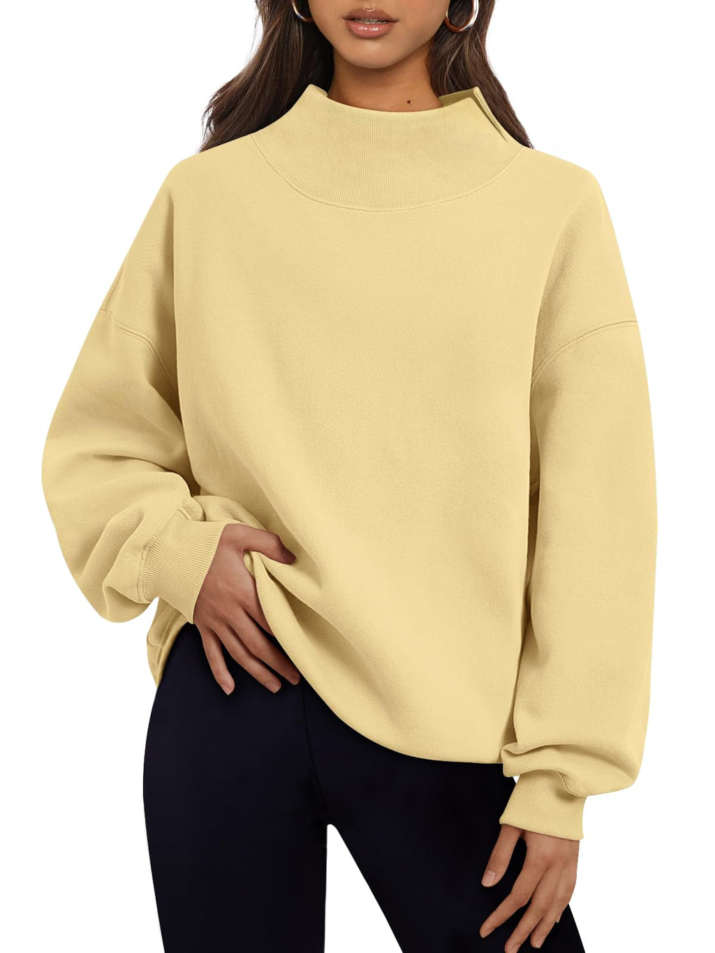 Trendy Queen Women’s Oversized Mock Neck Sweatshirt