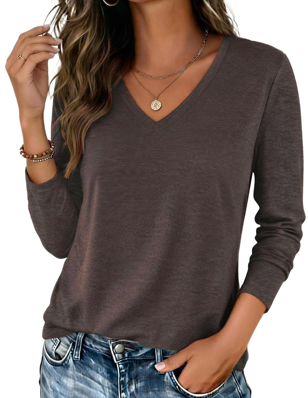 Zeagoo Women’s Long Sleeve V-Neck Tee
