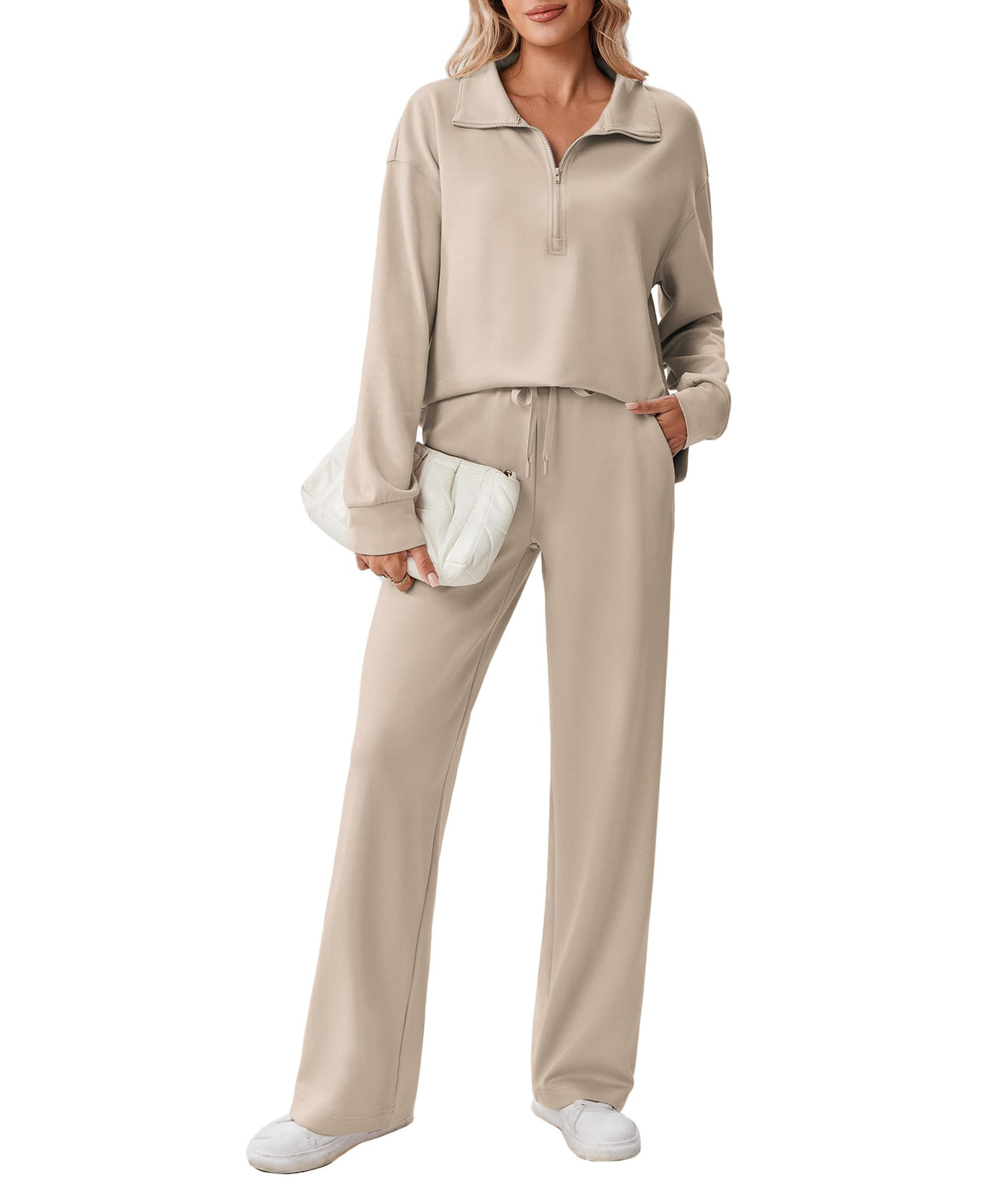 PINSPARK Women’s Half-Zip Top & Straight-Leg Pants Set
