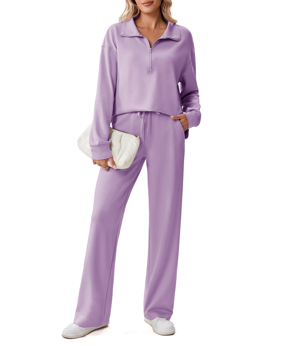 PINSPARK Women’s Half-Zip Top & Straight-Leg Pants Set