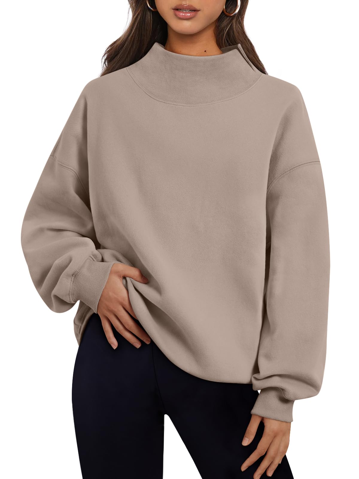 Trendy Queen Women’s Oversized Mock Neck Sweatshirt