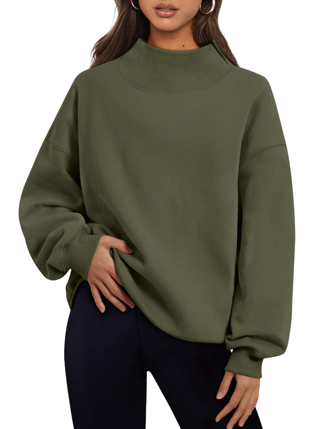 Trendy Queen Women’s Oversized Mock Neck Sweatshirt