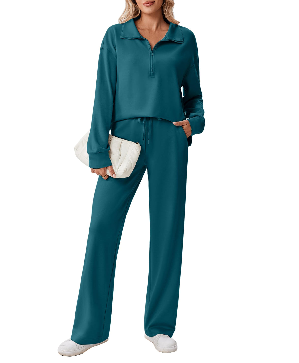 PINSPARK Women’s Half-Zip Top & Straight-Leg Pants Set