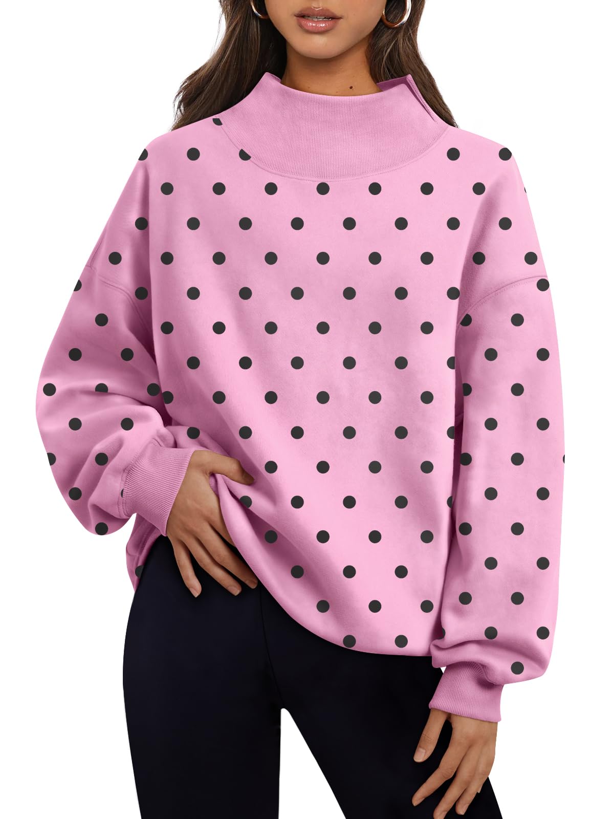 Trendy Queen Women’s Oversized Mock Neck Sweatshirt
