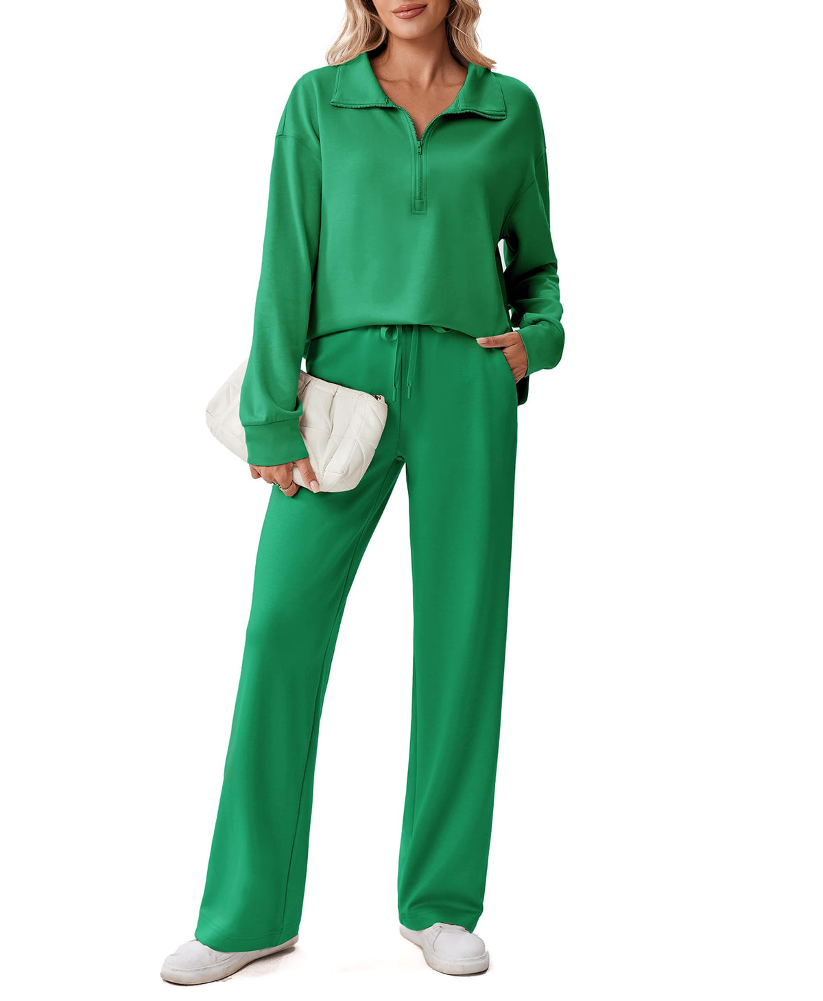 PINSPARK Women’s Half-Zip Top & Straight-Leg Pants Set