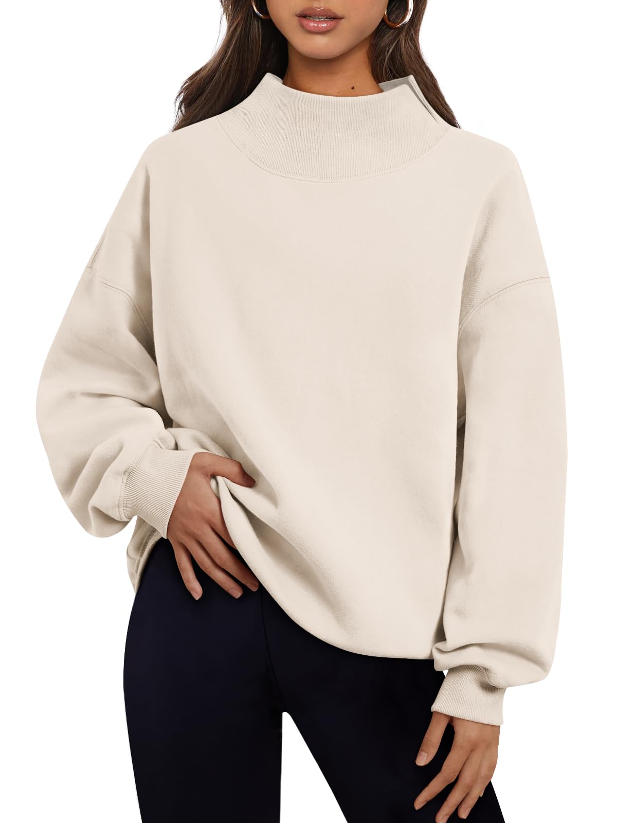 Trendy Queen Women’s Oversized Mock Neck Sweatshirt