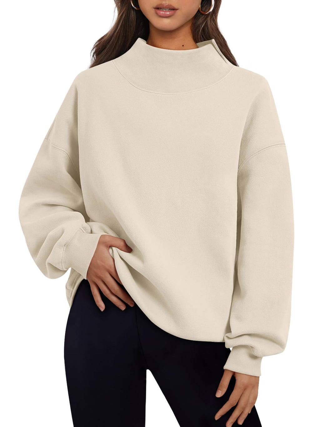 Trendy Queen Women’s Oversized Mock Neck Sweatshirt