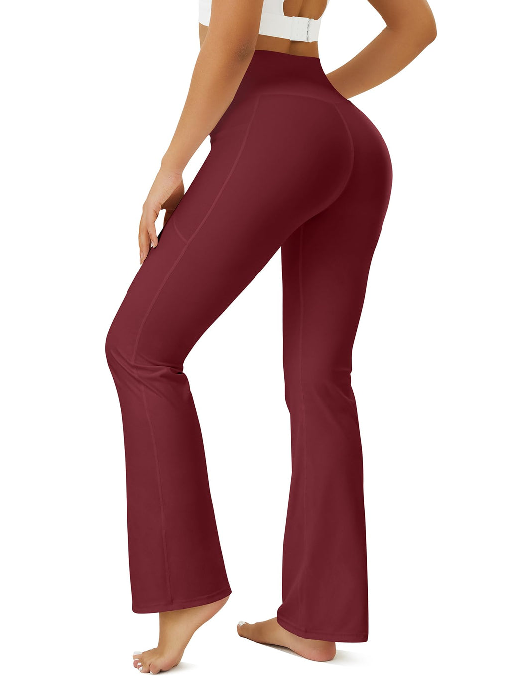 FOHOFO Women’s Crossover Flare Leggings with Pockets