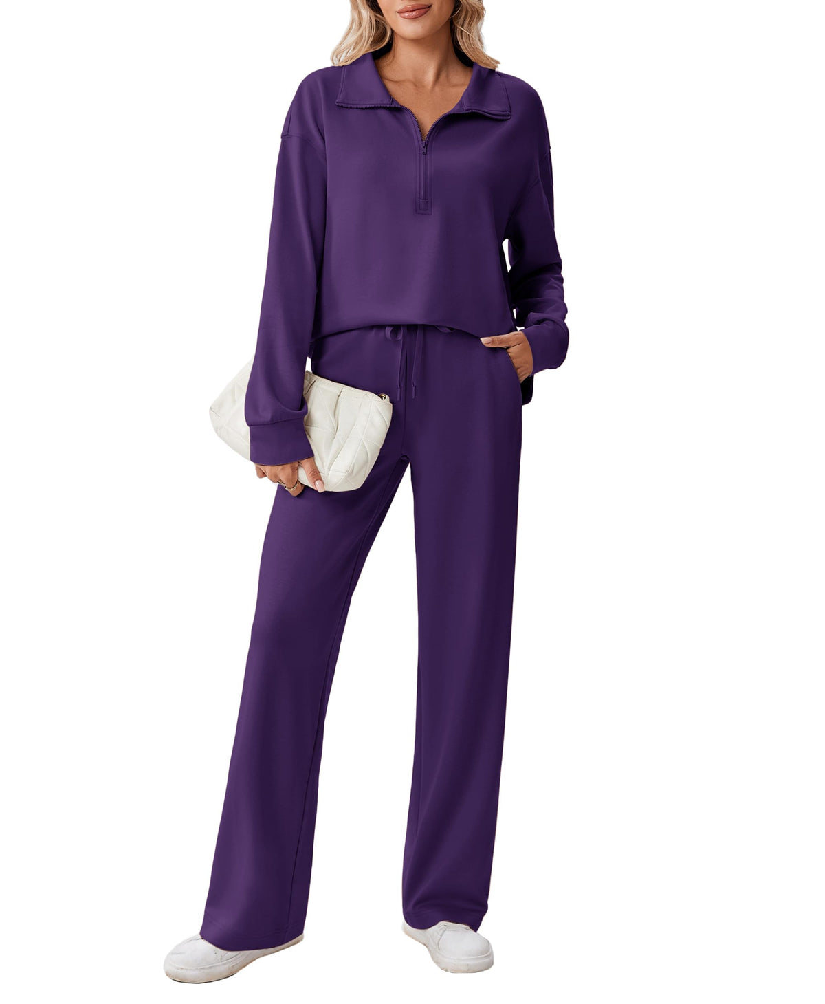 PINSPARK Women’s Half-Zip Top & Straight-Leg Pants Set